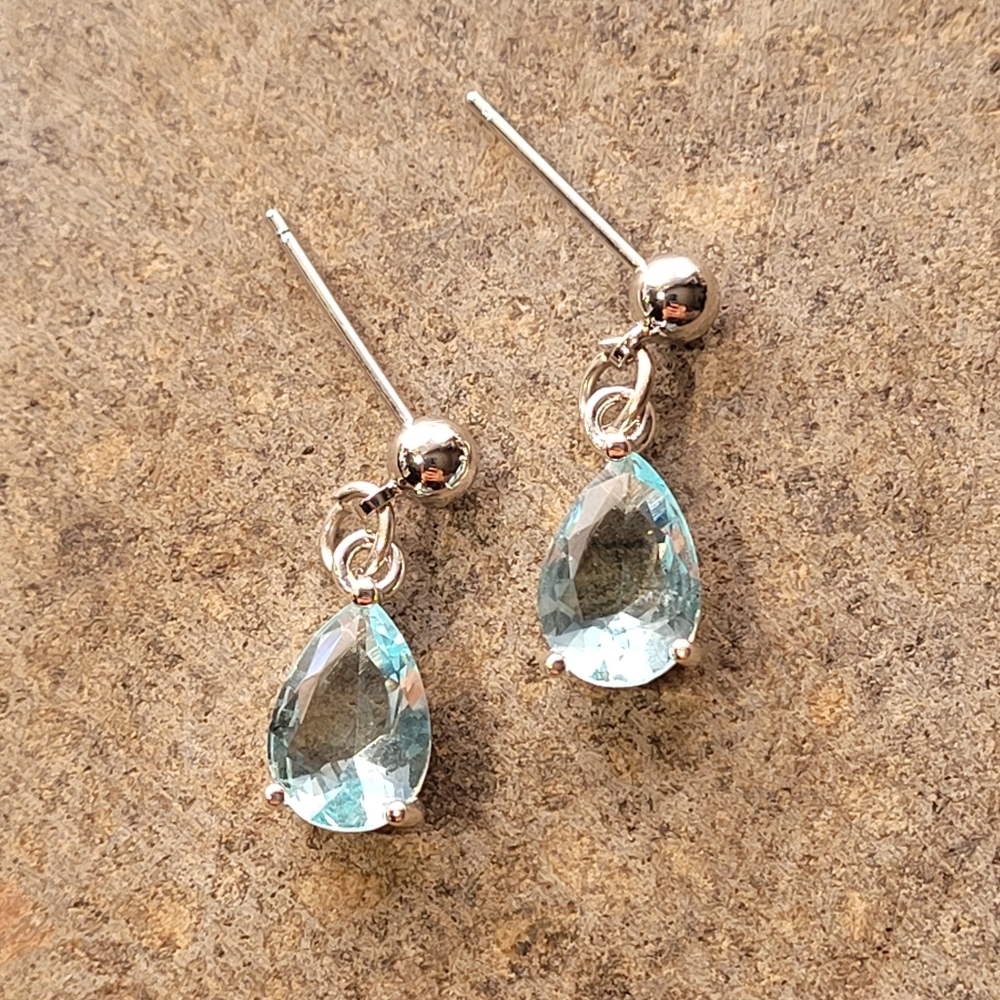 Sterling Silver Aquamarine Stud Earrings - Picture 5 of 7